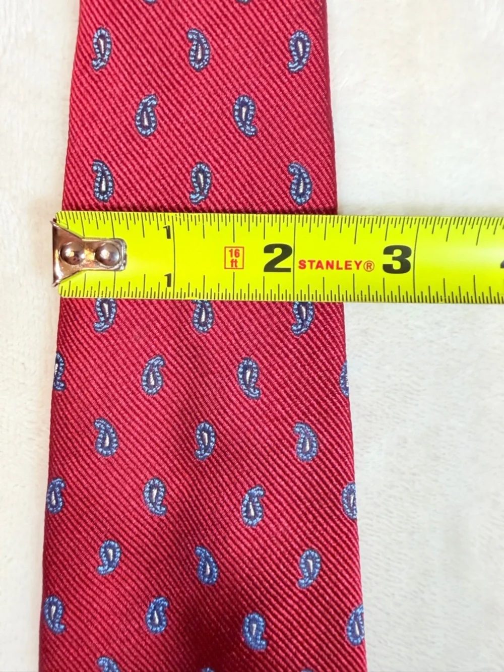 Barneys New York Red Silk Tie with Blue‎ Paisley Accents